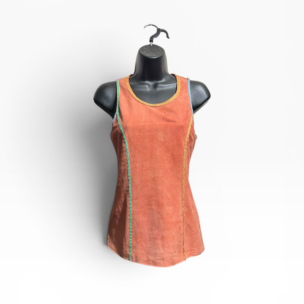 Vintage Y2K Cynthia Rose Suede Leather Tank Top Women's XS Boho Western 90210